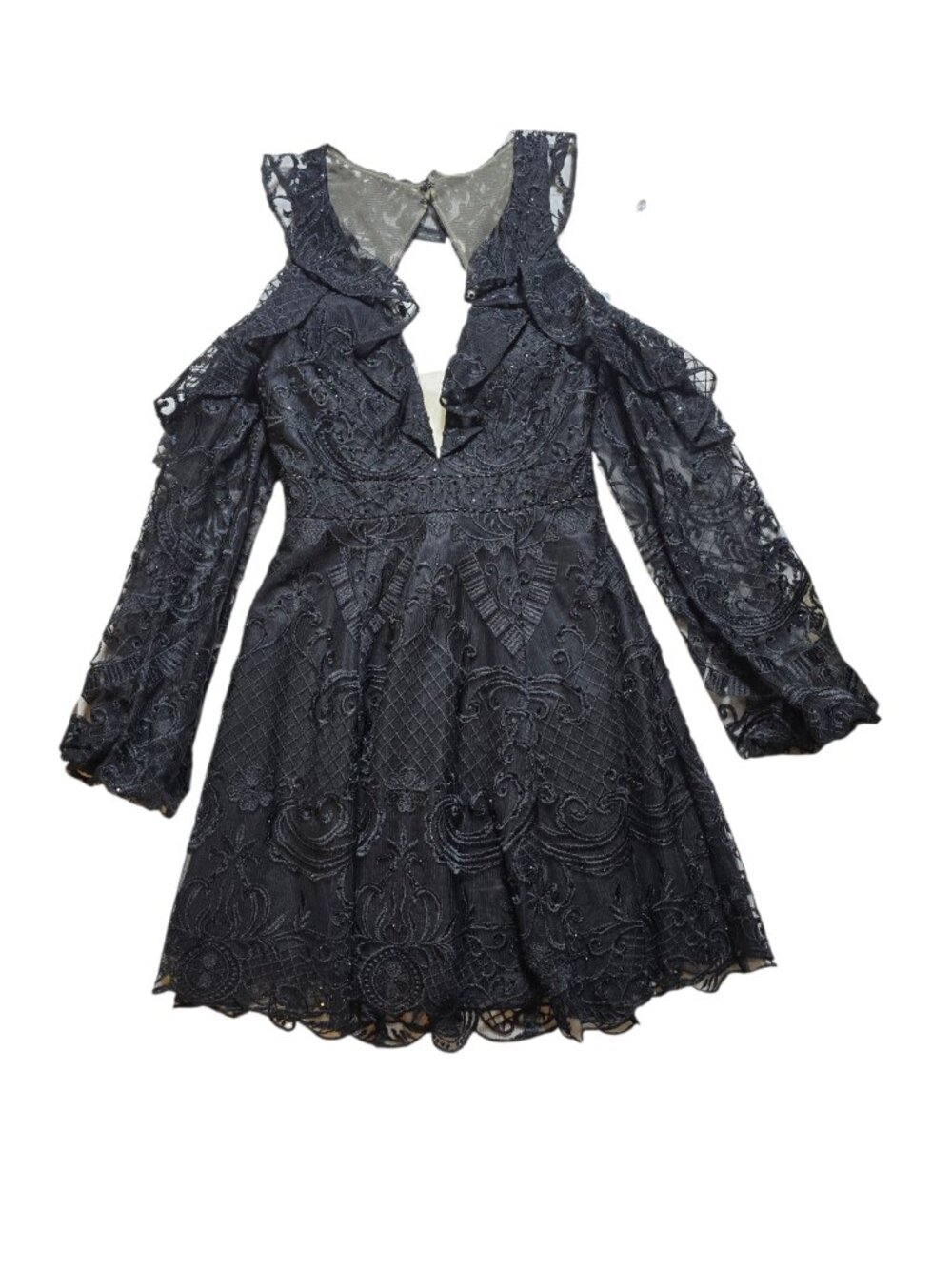 NWT Ellie Wilde Mon Cheri Black Lace Cold Shoulder Cocktail Dress Size 6